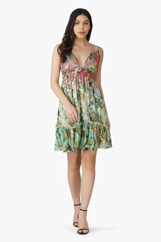 Farm Chirping Birds Printed Mini Dress sold by America & Beyond