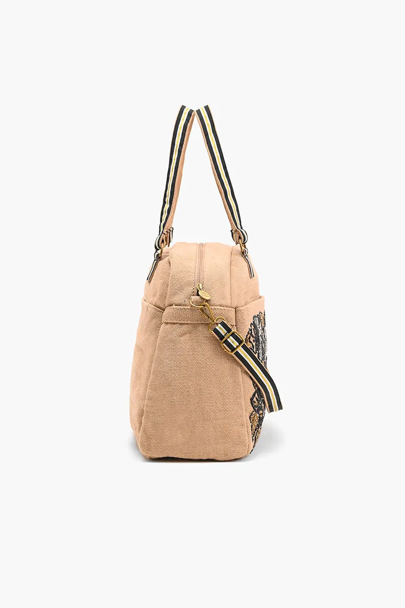 Glamorous Embellished Traveler with Crossbody-Floral Beige sold by America & Beyond product image thumbnail 4