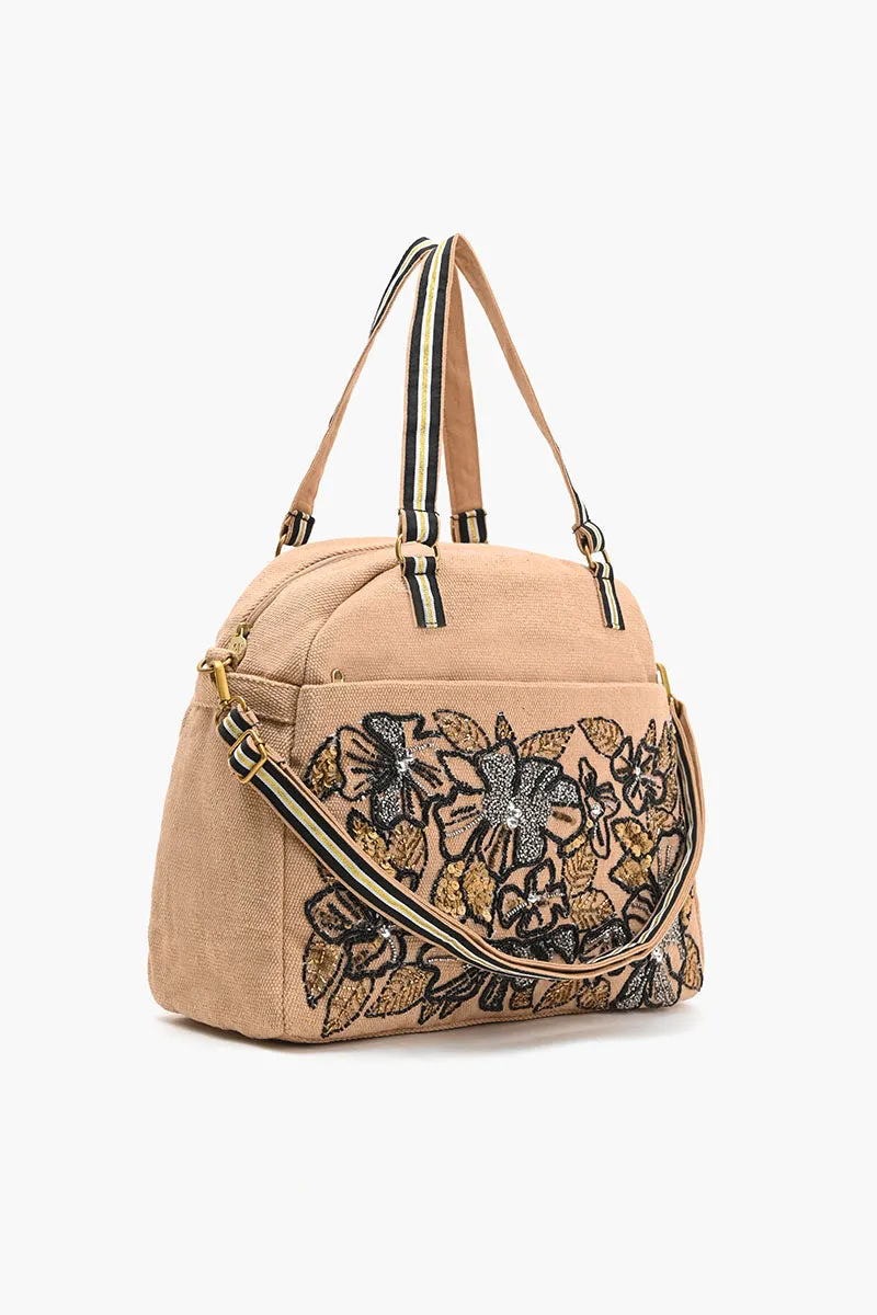 Glamorous Embellished Traveler with Crossbody-Floral Beige sold by America & Beyond product image thumbnail 3