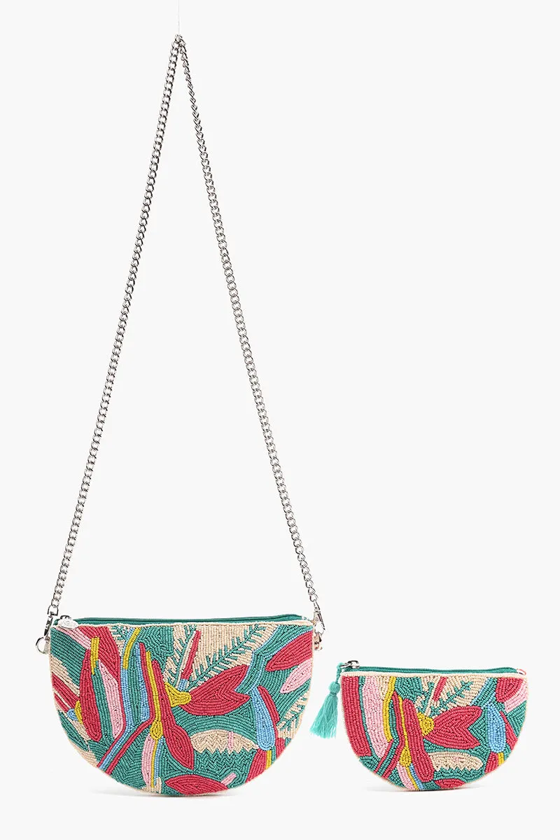 Tropical Embellished Crossbody Pouch with Coin Pouch sold by America & Beyond