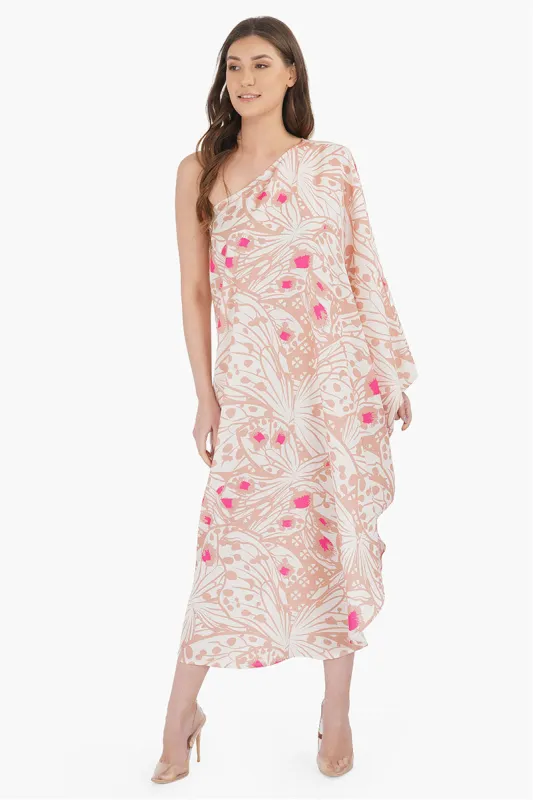 Misty Rose Butterfly One Shoulder Dress sold by America & Beyond