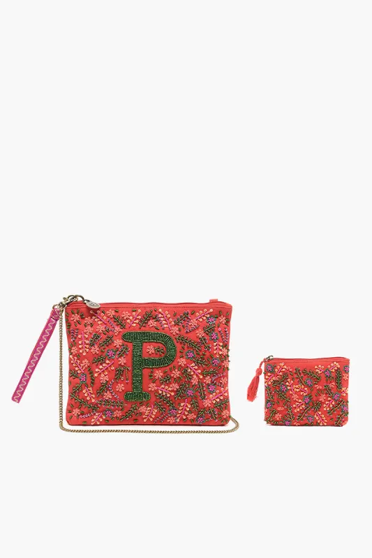 P Initial Embellished Pouch with Coin Bag sold by America & Beyond