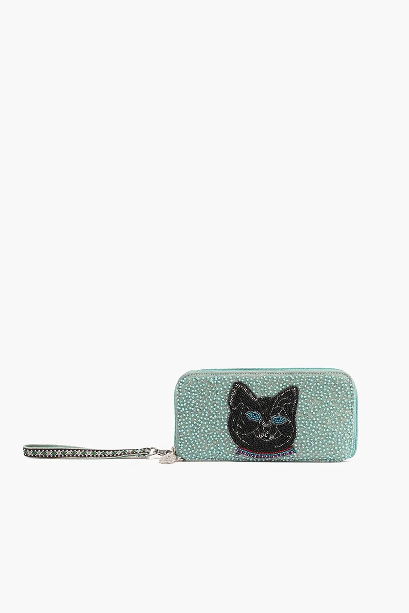 Embellished Wallet with wristlet-Cat sold by America & Beyond
