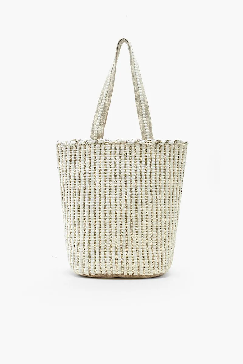 Natural Beauty Upcycled Hand Woven White Tote sold by America & Beyond product image thumbnail 4