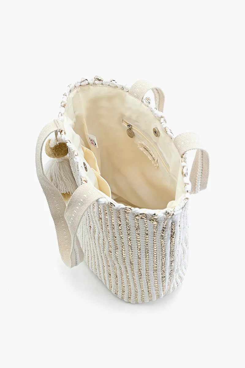 Natural Beauty Upcycled Hand Woven White Tote sold by America & Beyond product image thumbnail 5