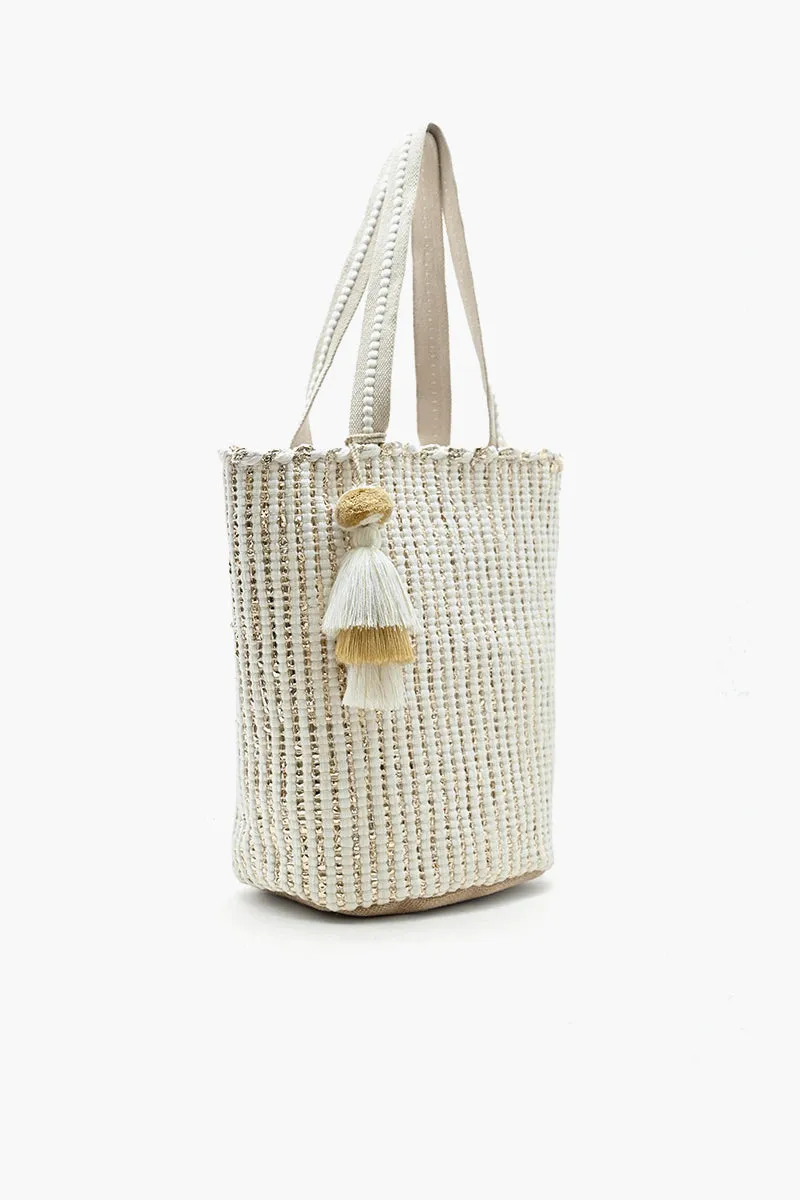 Natural Beauty Upcycled Hand Woven White Tote sold by America & Beyond product image thumbnail 3