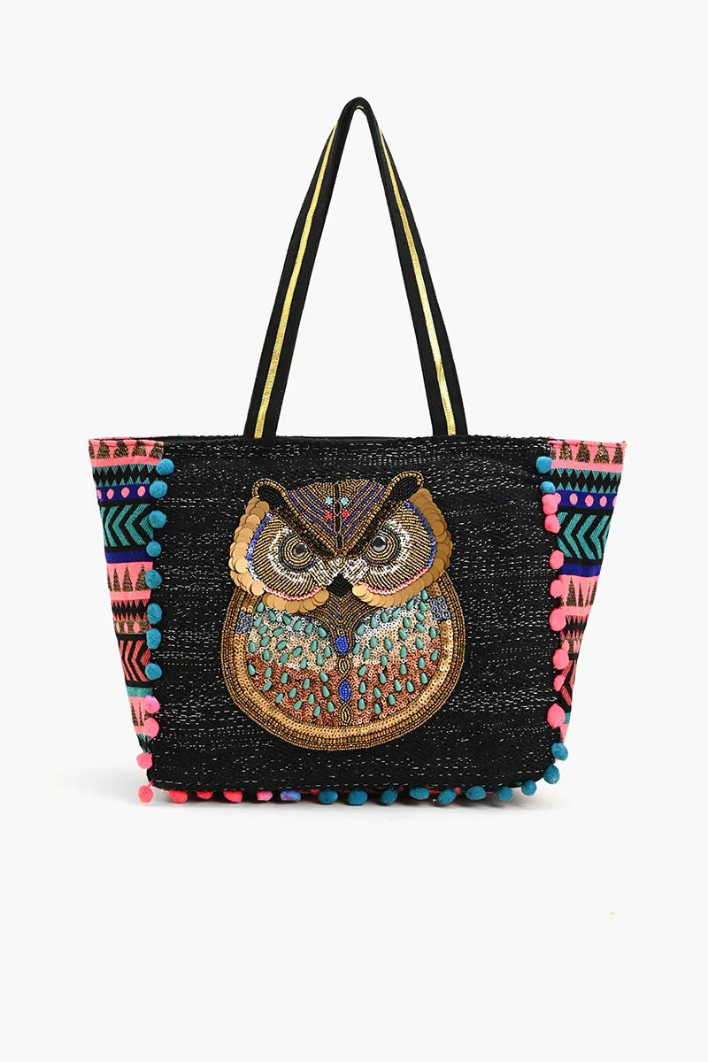 Embellished Shopper Tote Owl sold by America & Beyond