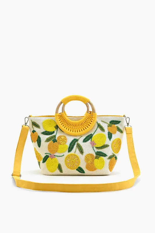 Make Lemonade Tote with Wicker Handle sold by America & Beyond