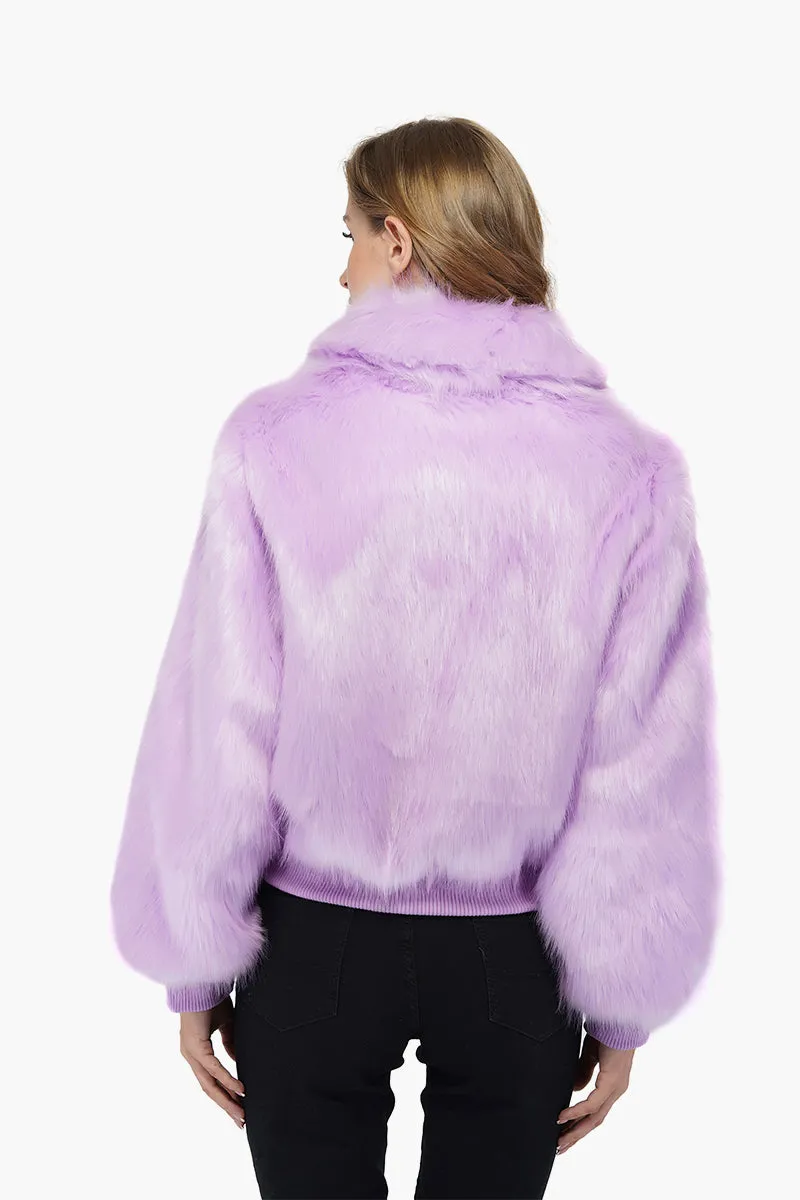 Lavender Lover Faux Fur Bomber Jacket sold by America & Beyond product image thumbnail 4