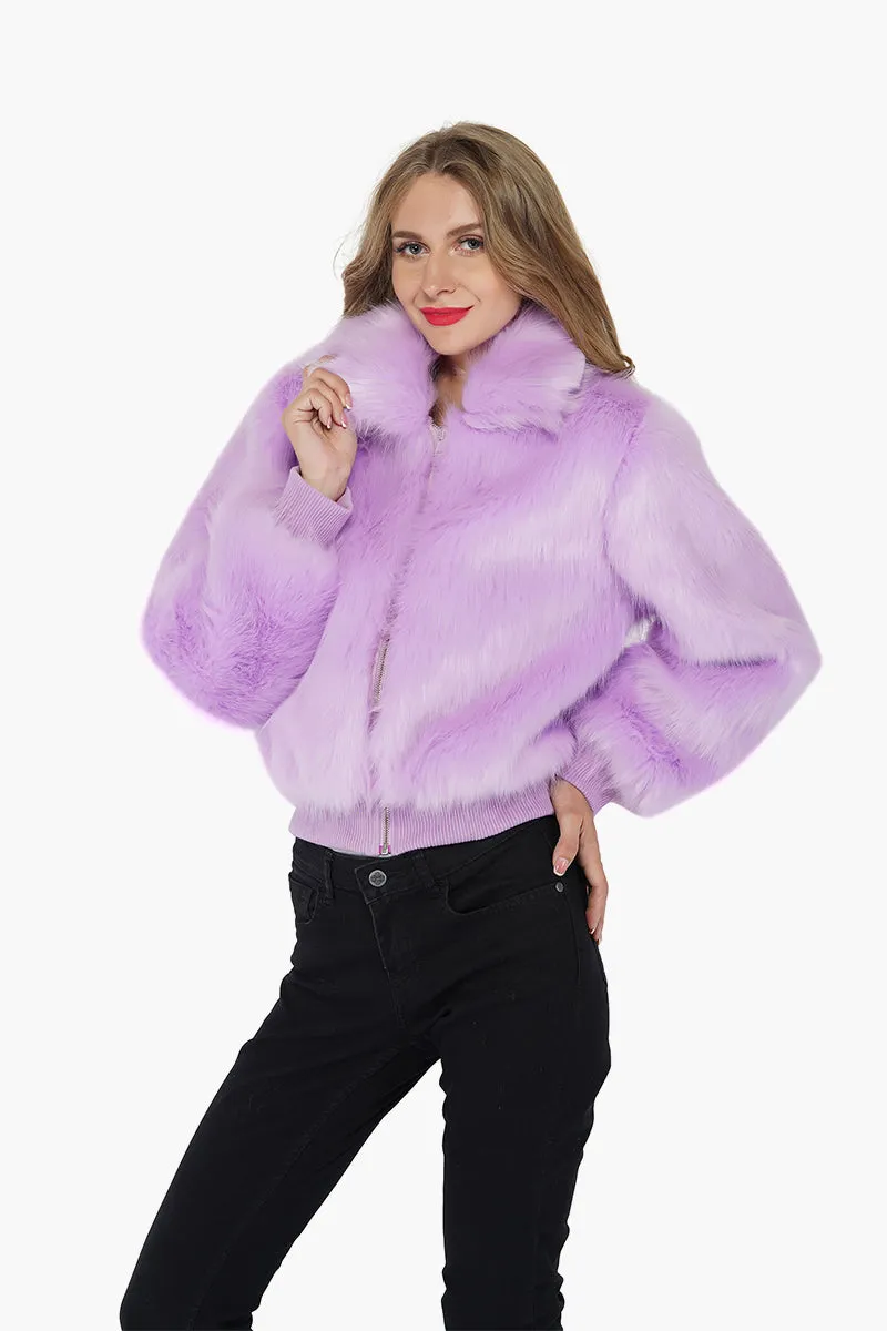 Lavender Lover Faux Fur Bomber Jacket sold by America & Beyond product image thumbnail 3