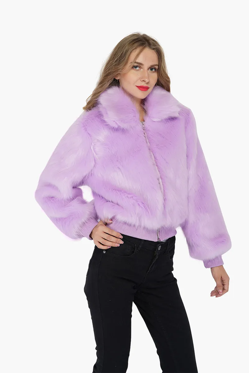 Lavender Lover Faux Fur Bomber Jacket sold by America & Beyond product image thumbnail 2