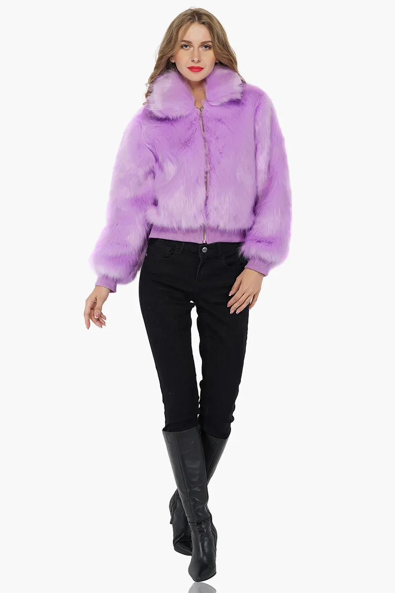 Lavender Lover Faux Fur Bomber Jacket sold by America & Beyond