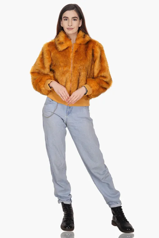 Golden Fox Faux Fur Bomber Jacket sold by America & Beyond