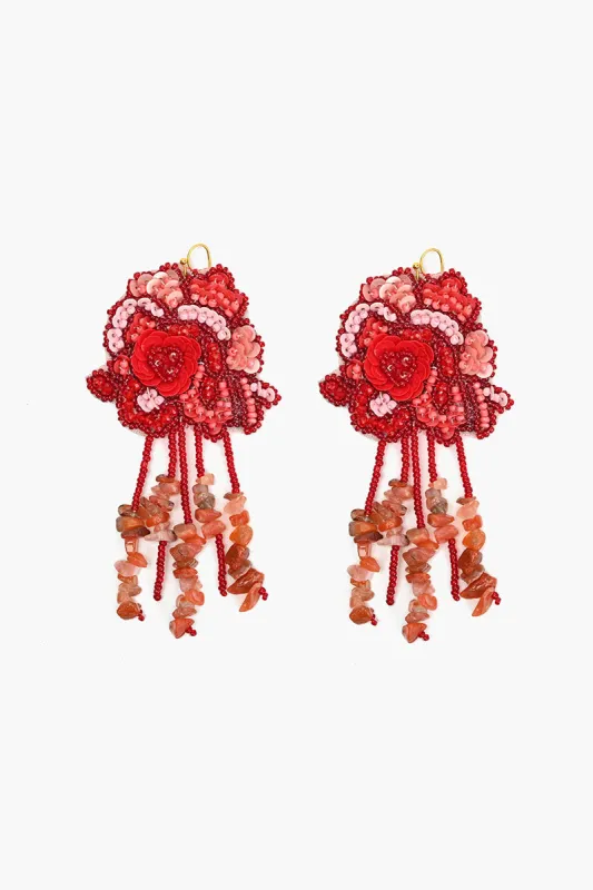 Red Roses Beaded Earrings sold by America & Beyond