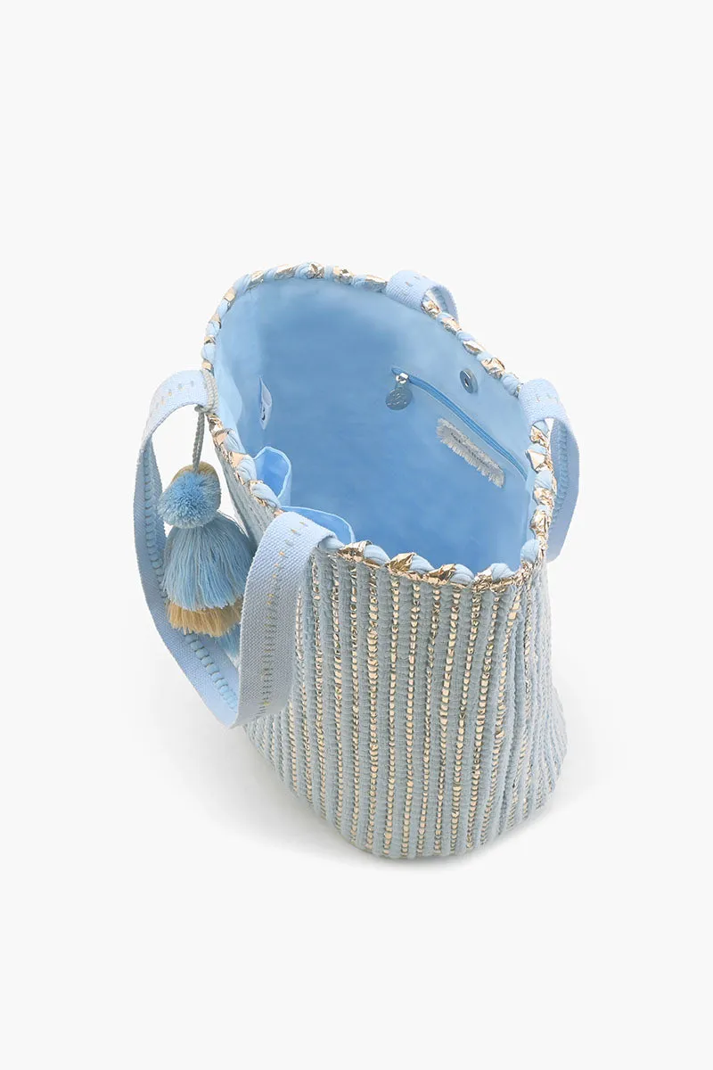 Natural Beauty Upcyled Hand Woven Lt Blue Tote sold by America & Beyond product image thumbnail 5