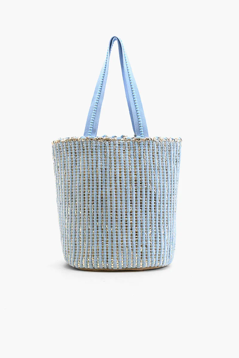 Natural Beauty Upcyled Hand Woven Lt Blue Tote sold by America & Beyond product image thumbnail 4