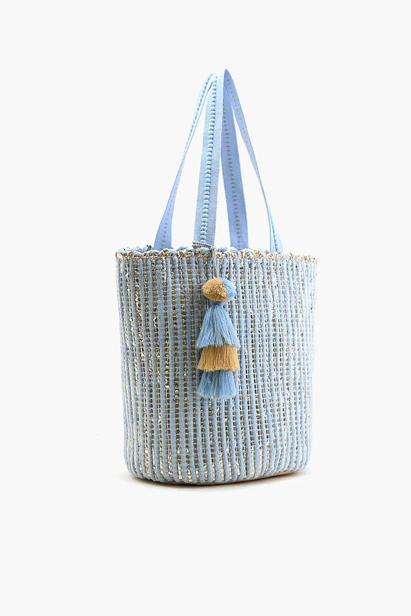 Natural Beauty Upcyled Hand Woven Lt Blue Tote sold by America & Beyond product image thumbnail 3