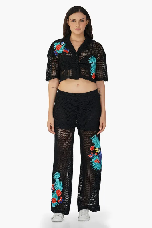 Maison Black Embroidered Pants sold by America & Beyond
