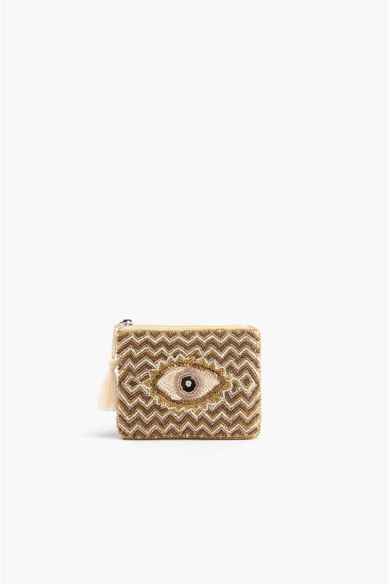 Golden Grace Embellished Evil Eye Mini Pouches sold by America & Beyond