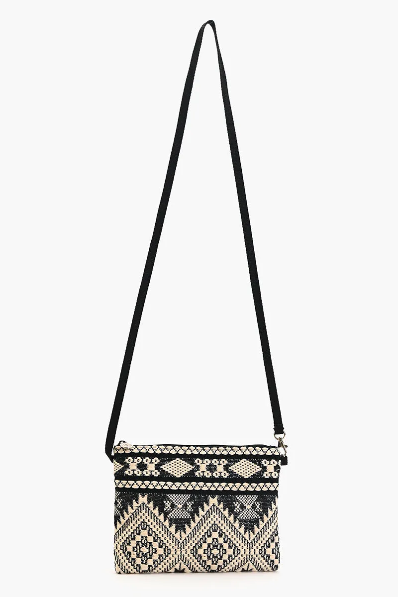 Mexican Striped Spring Top Zip Clutch-Black and Beige sold by America & Beyond product image thumbnail 2