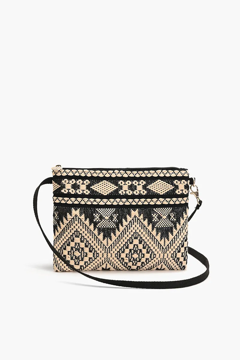Mexican Striped Spring Top Zip Clutch-Black and Beige sold by America & Beyond