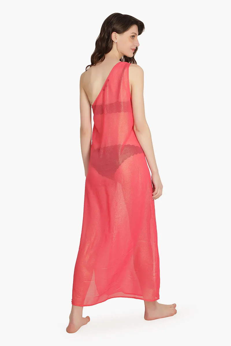 Pink Shimmer Sheer Cover-Up Dress sold by America & Beyond product image thumbnail 4