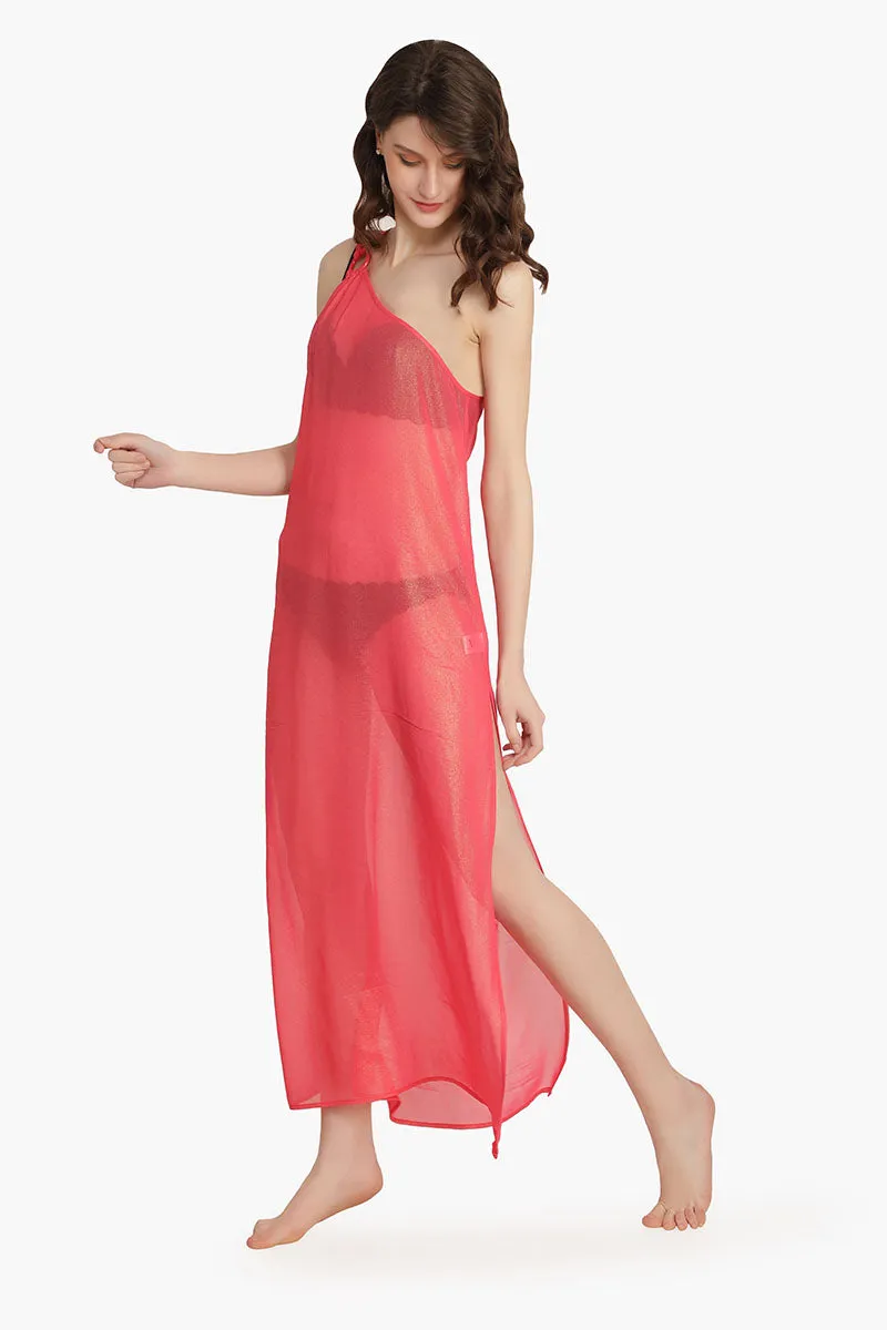Pink Shimmer Sheer Cover-Up Dress sold by America & Beyond product image thumbnail 3