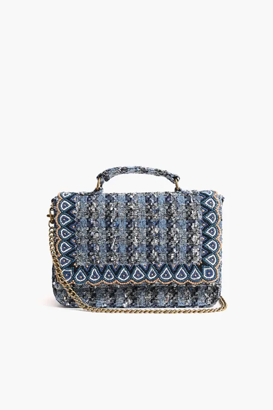 Hand Held beaded Clutch with Adjustable Chain Cobalt sold by America & Beyond