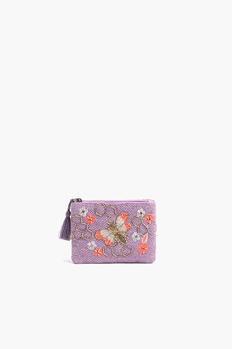 Purple Beaded Bee Embellished Mini Pouches sold by America & Beyond