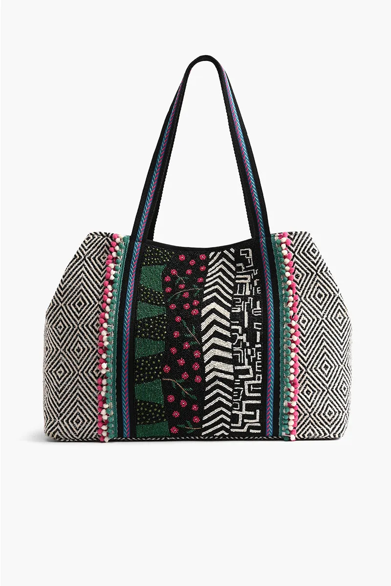 Enchanted Beaded Tote-Hand Beaded Vibrant Large Tote For Women sold by America & Beyond