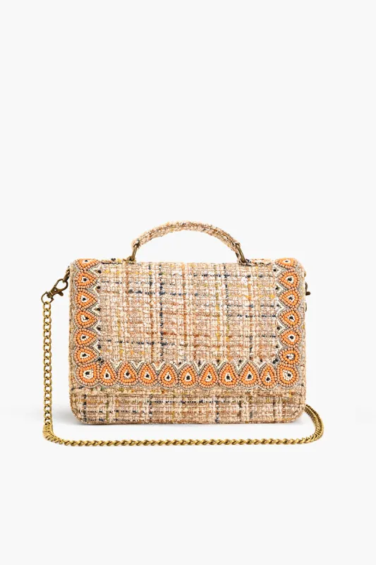 Hand Held beaded Clutch with Adjustable Chain Natural sold by America & Beyond