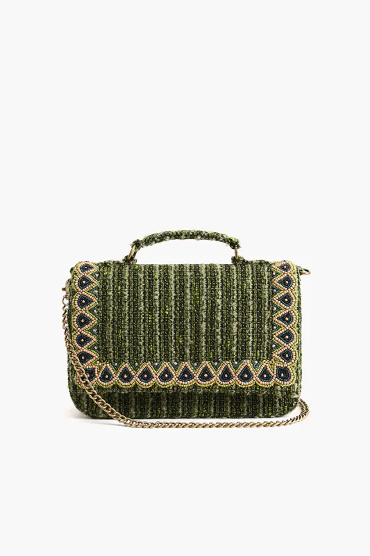 Hand Held beaded Clutch with Adjustable Chain Strap Green sold by America & Beyond