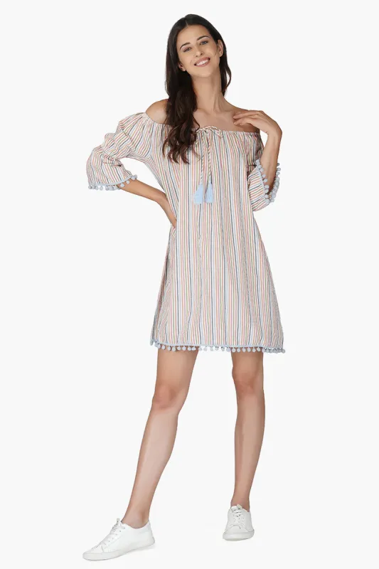 Playful Seersucker off shoulder dress sold by America & Beyond