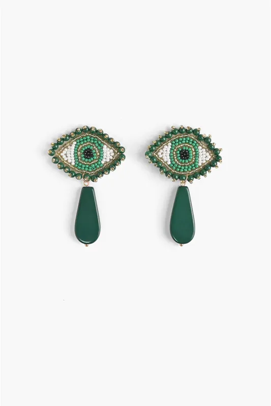 Emerald Evil Eye Beaded Earrings sold by America & Beyond