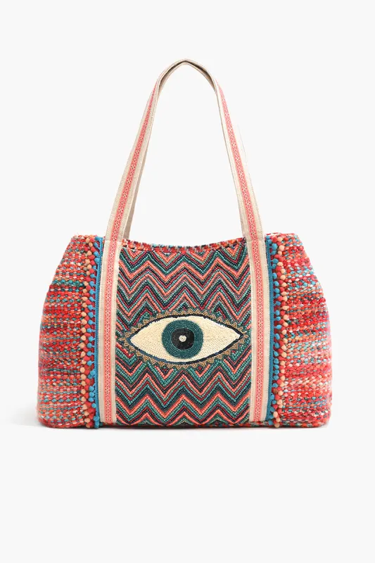 Evil Eye Good Luck Hand Beaded Orange and Blue Tote Bag sold by America & Beyond
