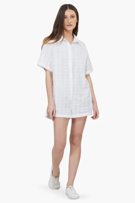 Bright White Cotton Romper sold by America & Beyond