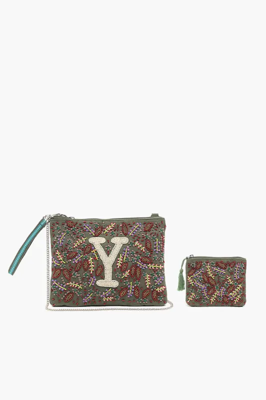 Y Initial Embellished Pouch with Coin Bag sold by America & Beyond