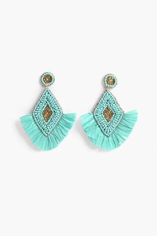 Aqua Green Raffia Earrings sold by America & Beyond
