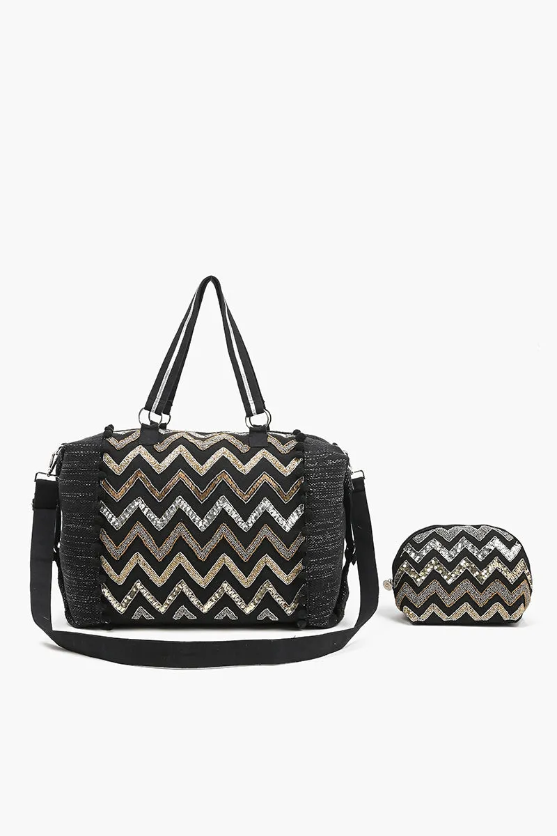 Weekend Travel Bag with Pouch Blk Chevron sold by America & Beyond