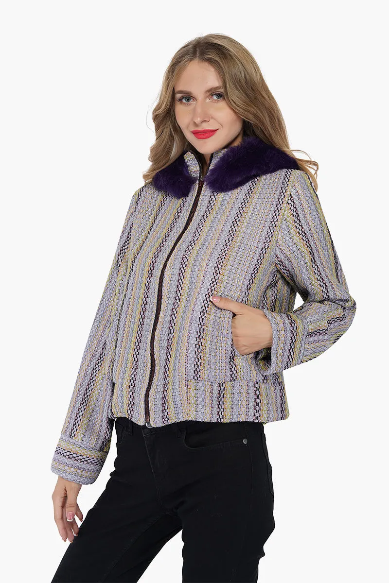 Purple Passion Faux Fur Bomber Jacket sold by America & Beyond product image thumbnail 3