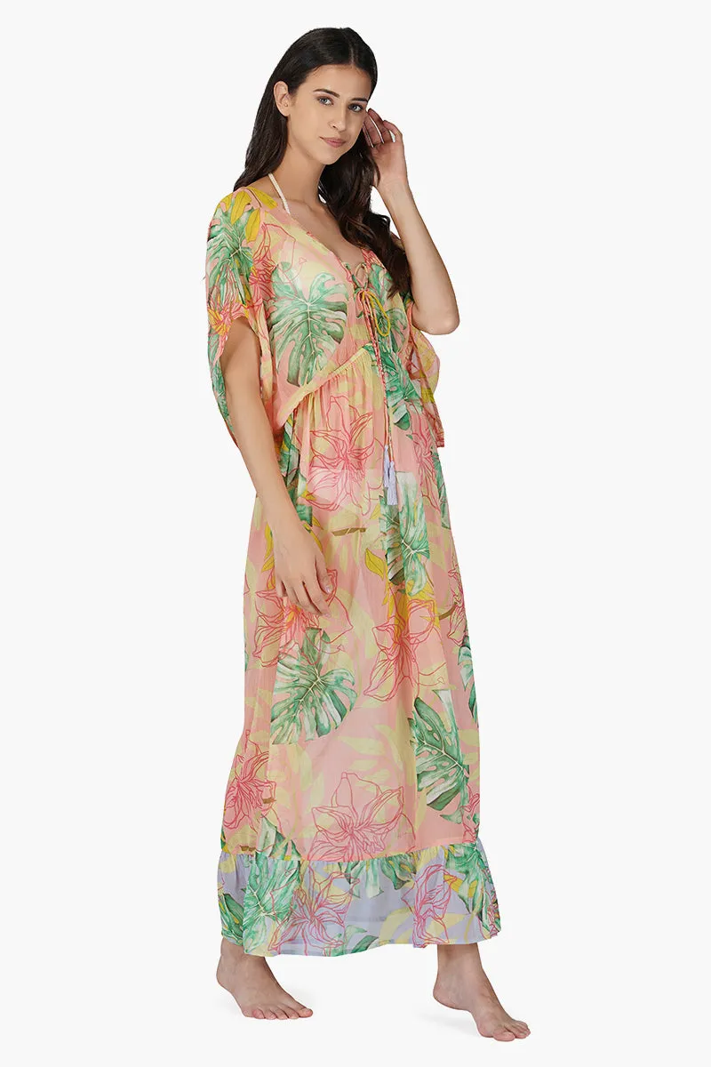 Peach Blush Tropical Print Maxi Dress sold by America & Beyond product image thumbnail 3