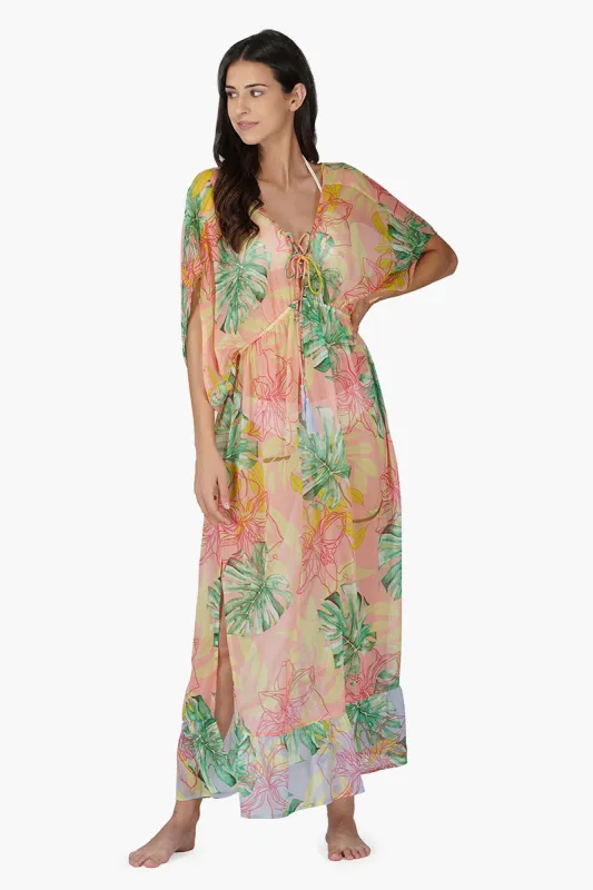 Peach Blush Tropical Print Maxi Dress sold by America & Beyond