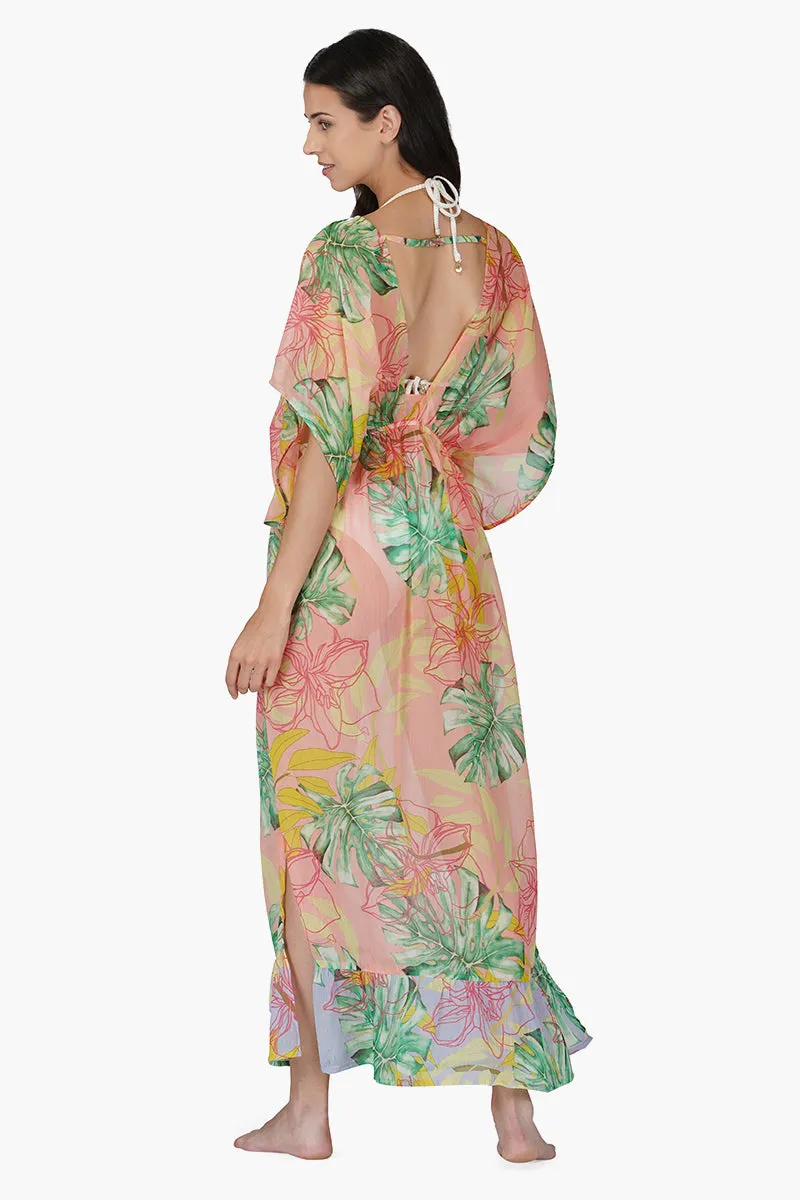 Peach Blush Tropical Print Maxi Dress sold by America & Beyond product image thumbnail 4