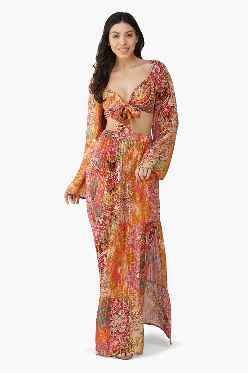 Multi Palm Paisey Front Tie Top sold by America & Beyond