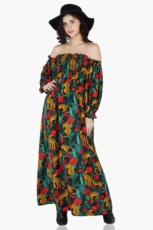 Jaguar Paradise Maxi Shirred Dress sold by America & Beyond