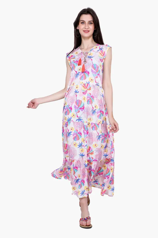 Palm Florals Tiered Maxi Dress sold by America & Beyond