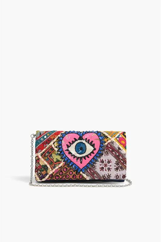 Watch Over Me Evil Eye Denim Clutch sold by America & Beyond