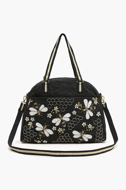 Glamorous Embellished Traveler with Crossbody-Black Bee sold by America & Beyond