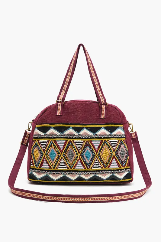 Glamorous Embellished Traveler with Crossbody-Geo Maroon sold by America & Beyond