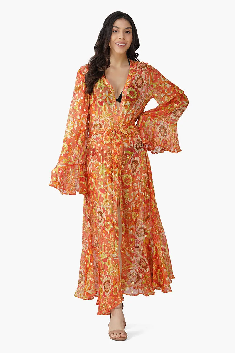 Orange Floral Lurex Cover Up sold by America & Beyond